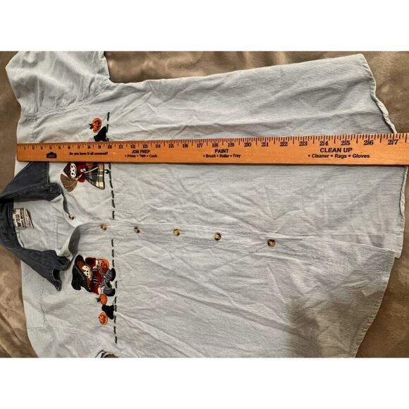 Vintage women's size medium shirt button down Halloween lue white pinstripe - Picture 6 of 10